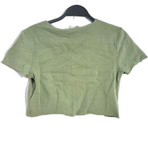 ZARA Sage Green Cut Off Cropped Short Sleeve Top L